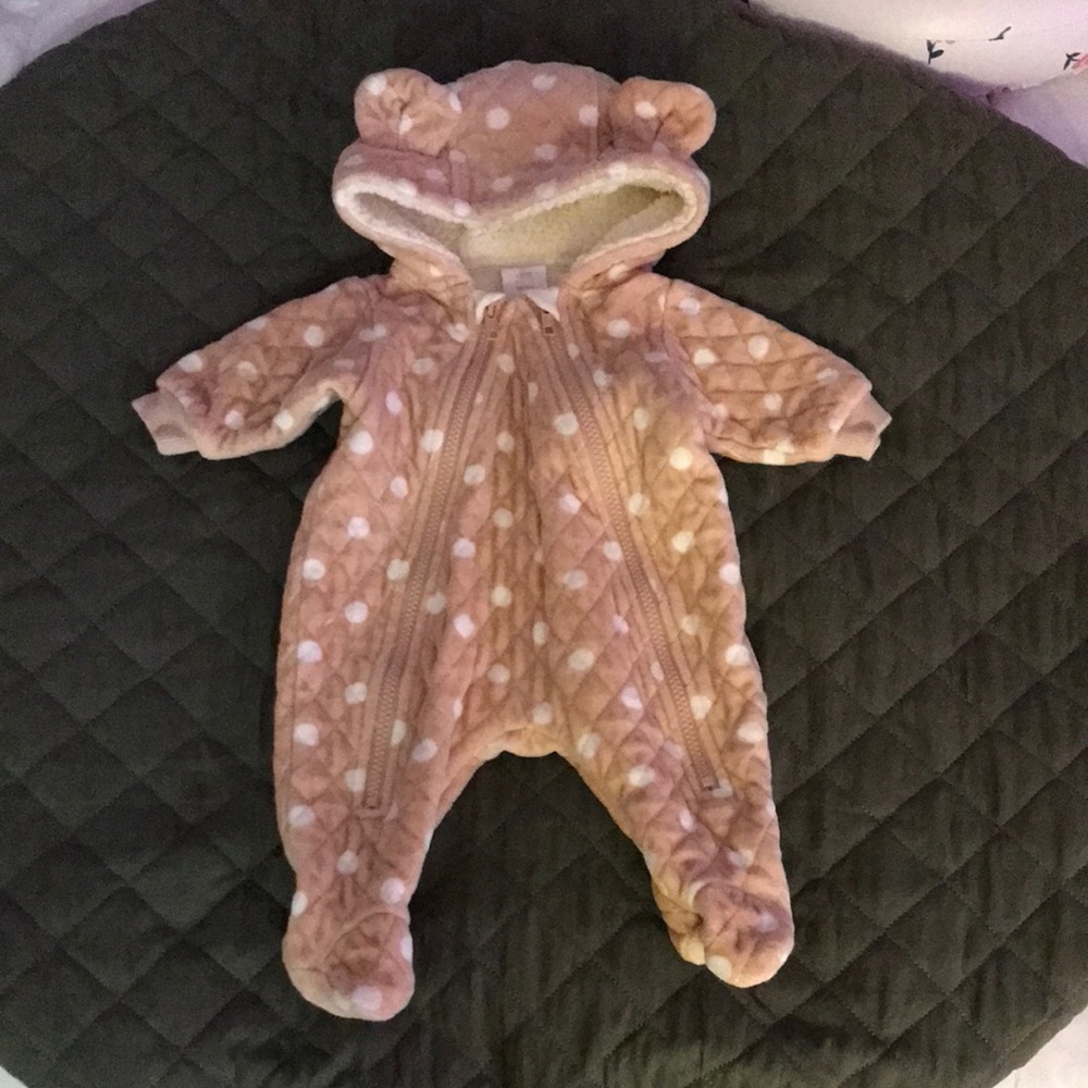 Carter's Pink Polka Dot Plush Hooded One-Piece